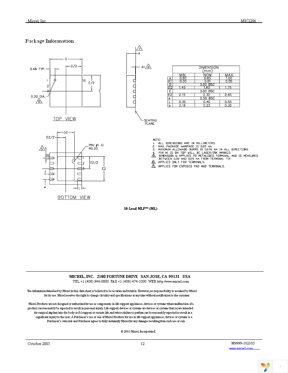 MIC2206-1.2YML TR Page 12